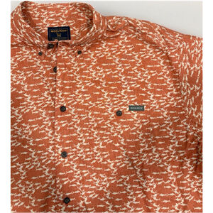 Vintage Woolrich Shirt 2XL Salmon Mini Swordfish All Over Print Button Up Mens